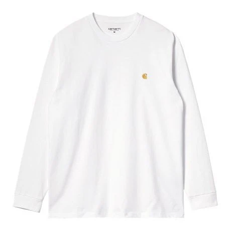 Carhartt WIP Long Sleeve Chase T-Shirt White / Gold - Image 2
