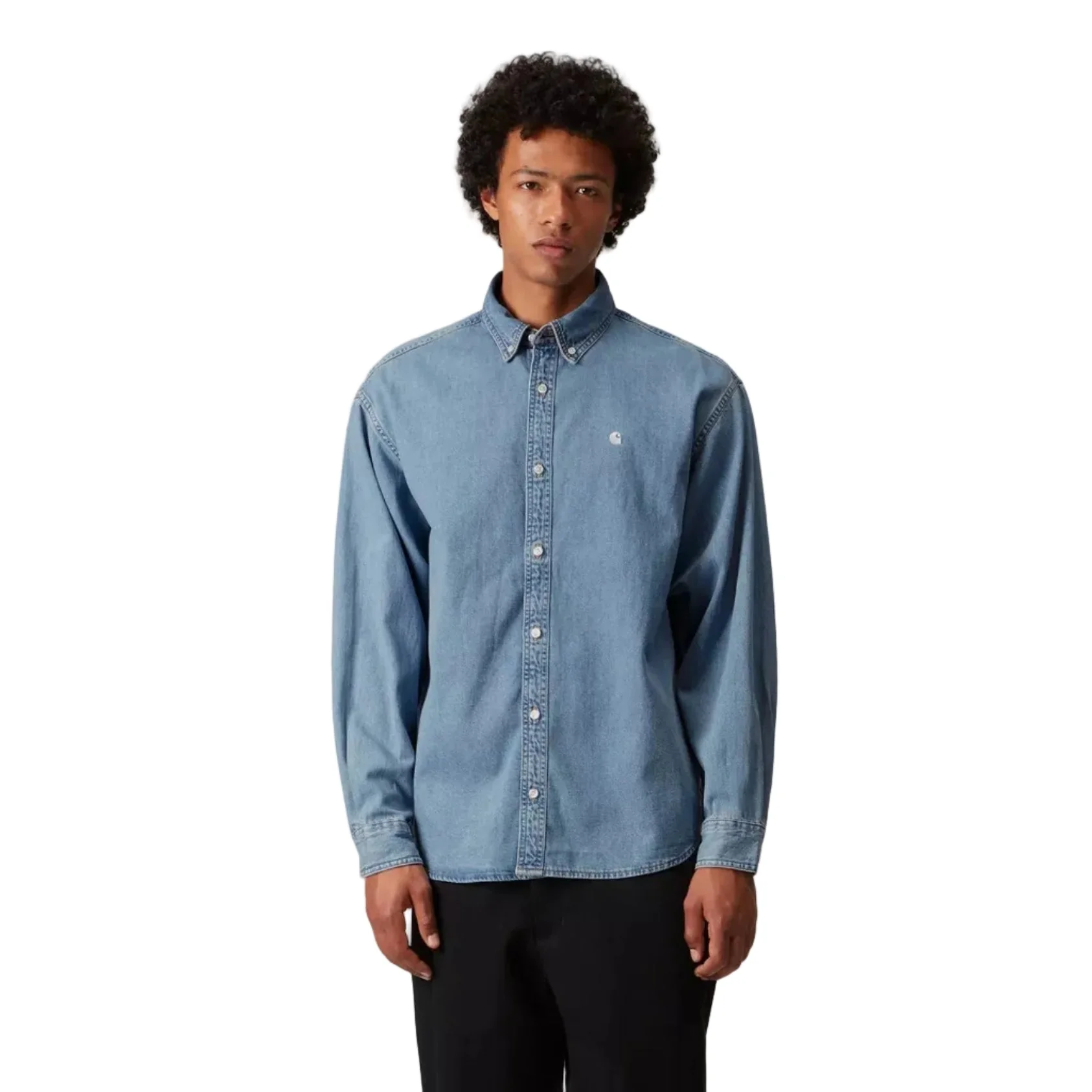Carhartt WIP L/S Lucas Shirt Cotton Denim Blue Bleached