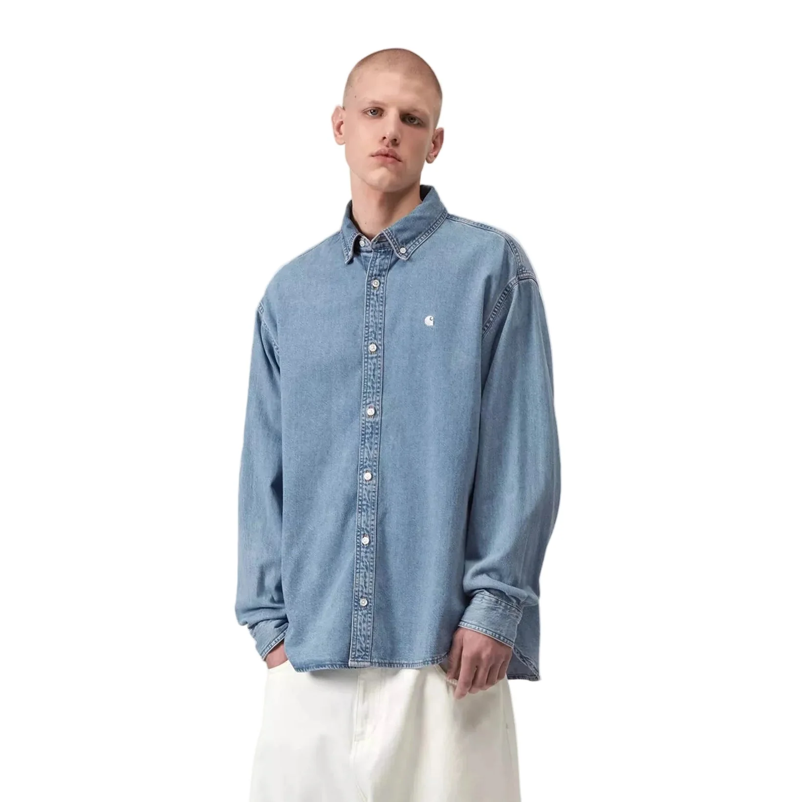 Carhartt WIP L/S Lucas Shirt Cotton Denim Blue Bleached - Image 3