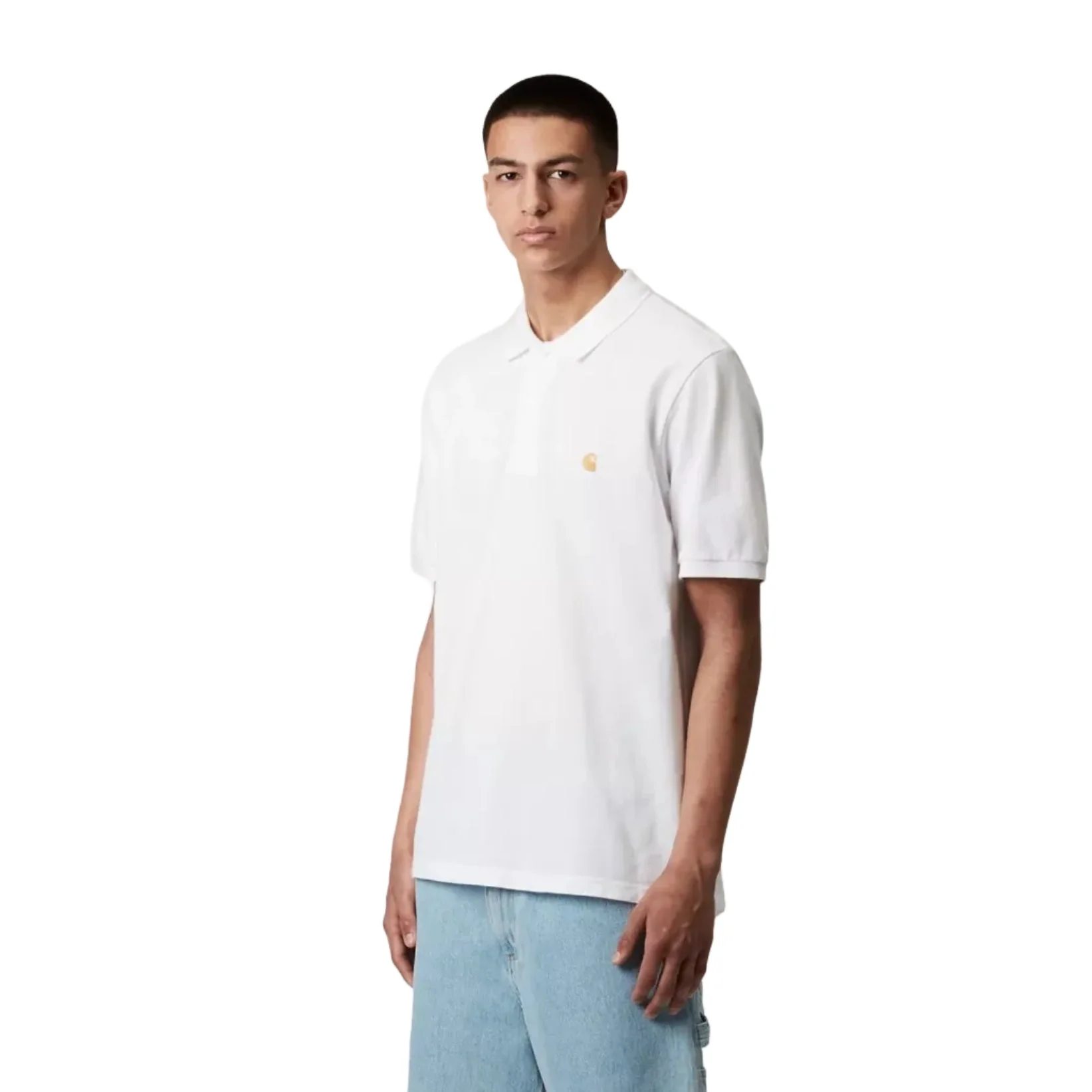 Carhartt WIP S/S Chase Pique Polo White/Gold - Image 3