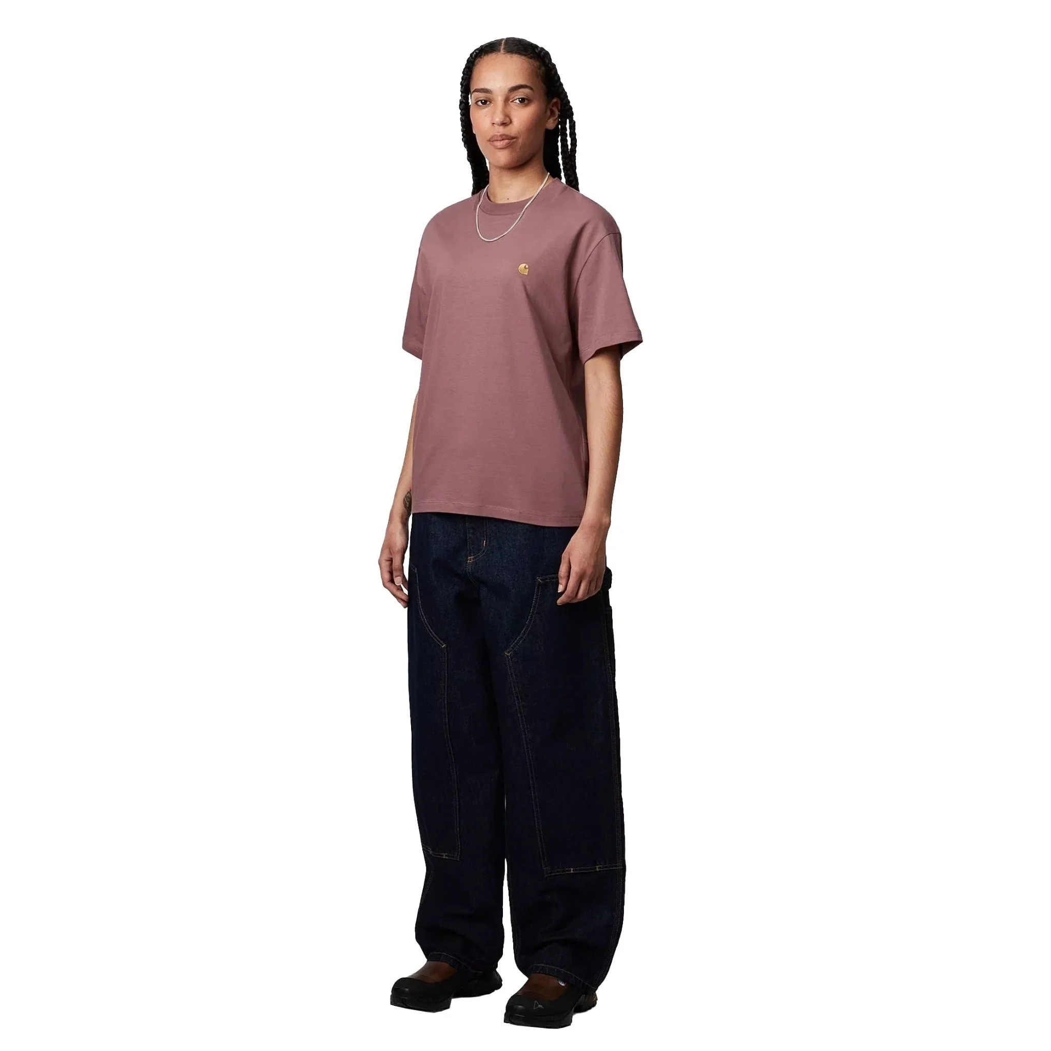 Carhartt WIP Women S/S Chase T-Shirt Dusky Pink / Gold - Image 5