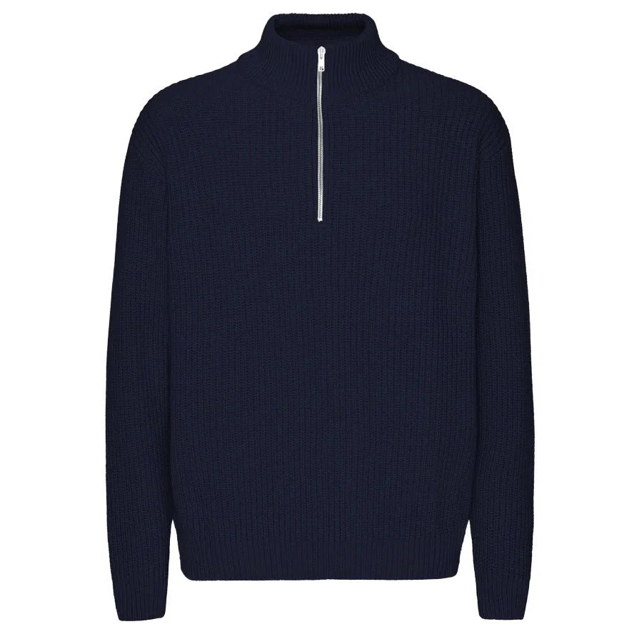Colorful Standard Classic Merino Wool Quarter Zip Navy Blue - Image 2