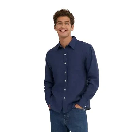 Colorful Standard Long Sleeve Linen Shirt Marine Blue - Image 2