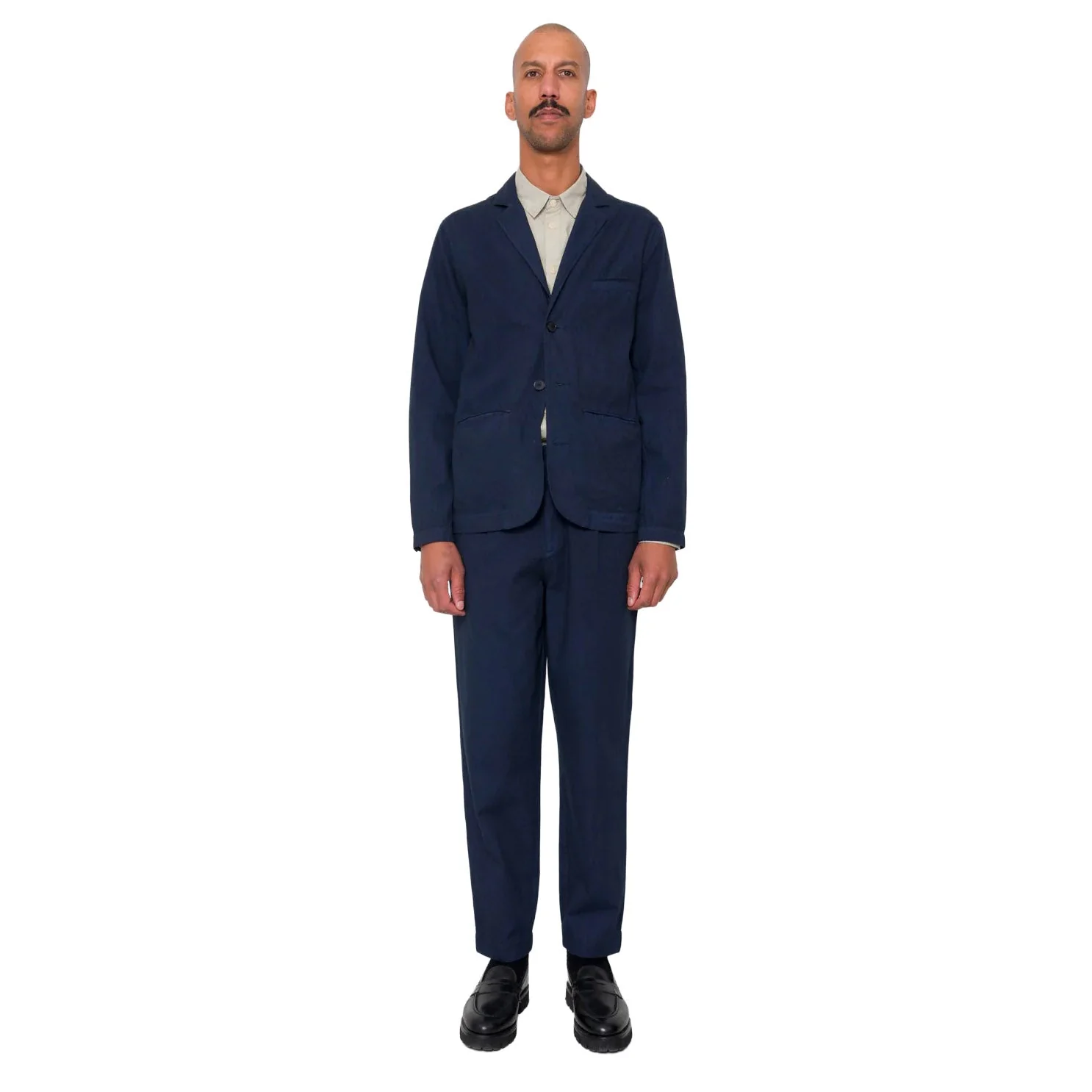 Folk Assembly Herringbone Suit Trouser Navy