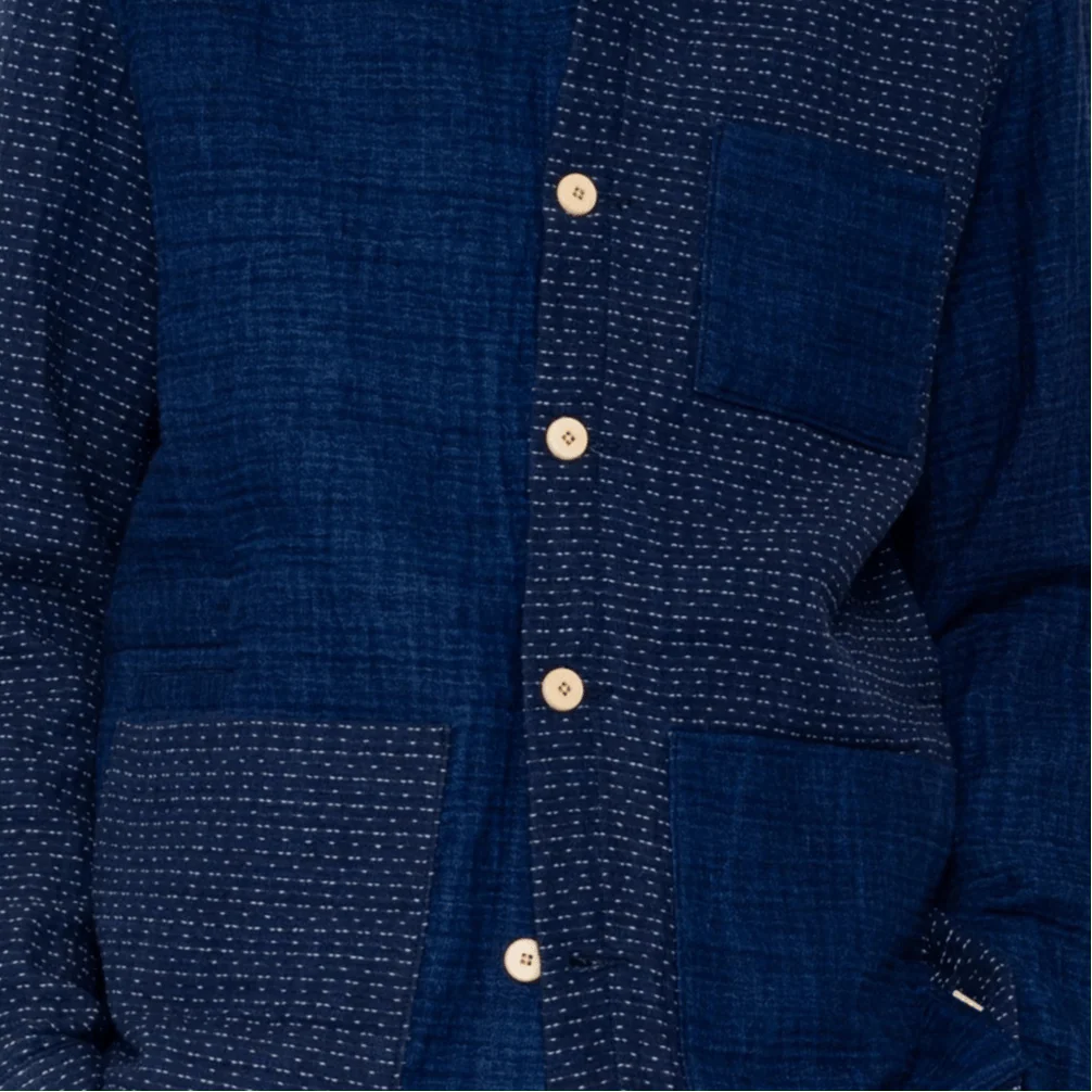 Folk Assembly Jacket Indigo Waffle Patchwork Indigo - Image 5