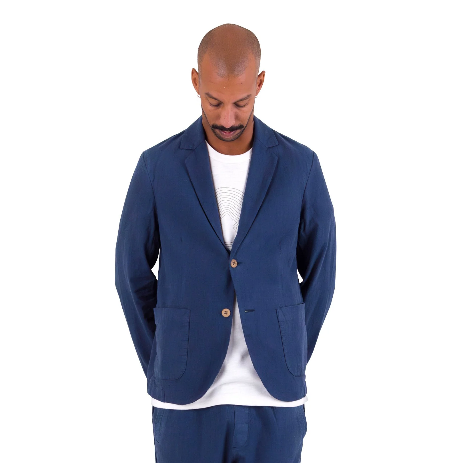 Folk Cotton Linen Blazer Soft Navy