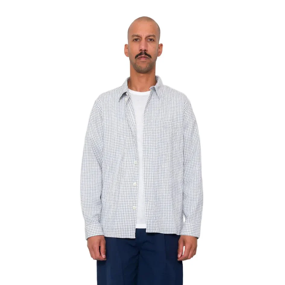 Folk Easy Fit Mini Check Shirt Soft Blue