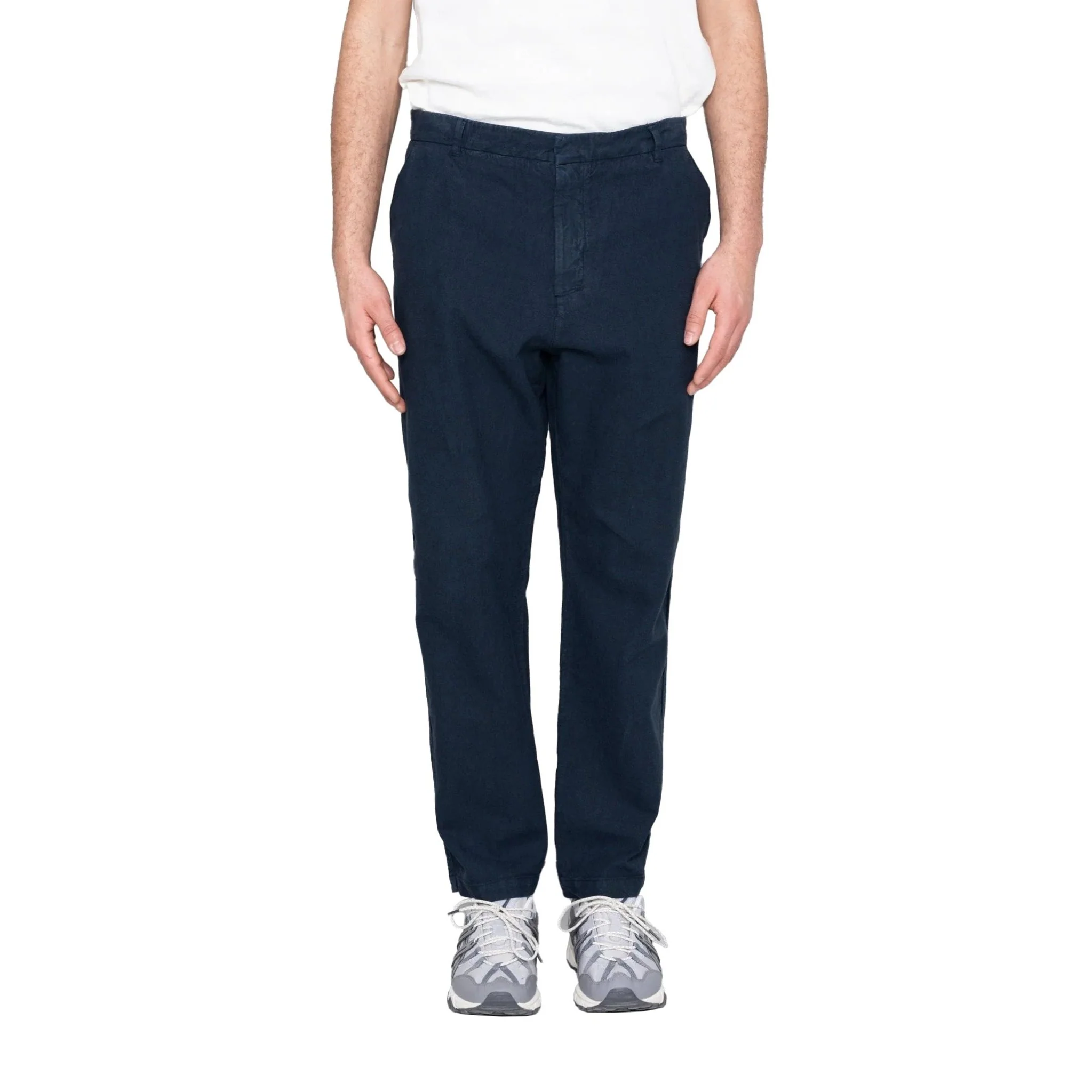 Folk Fixed Waistband Cotton Linen Trouser Soft Navy