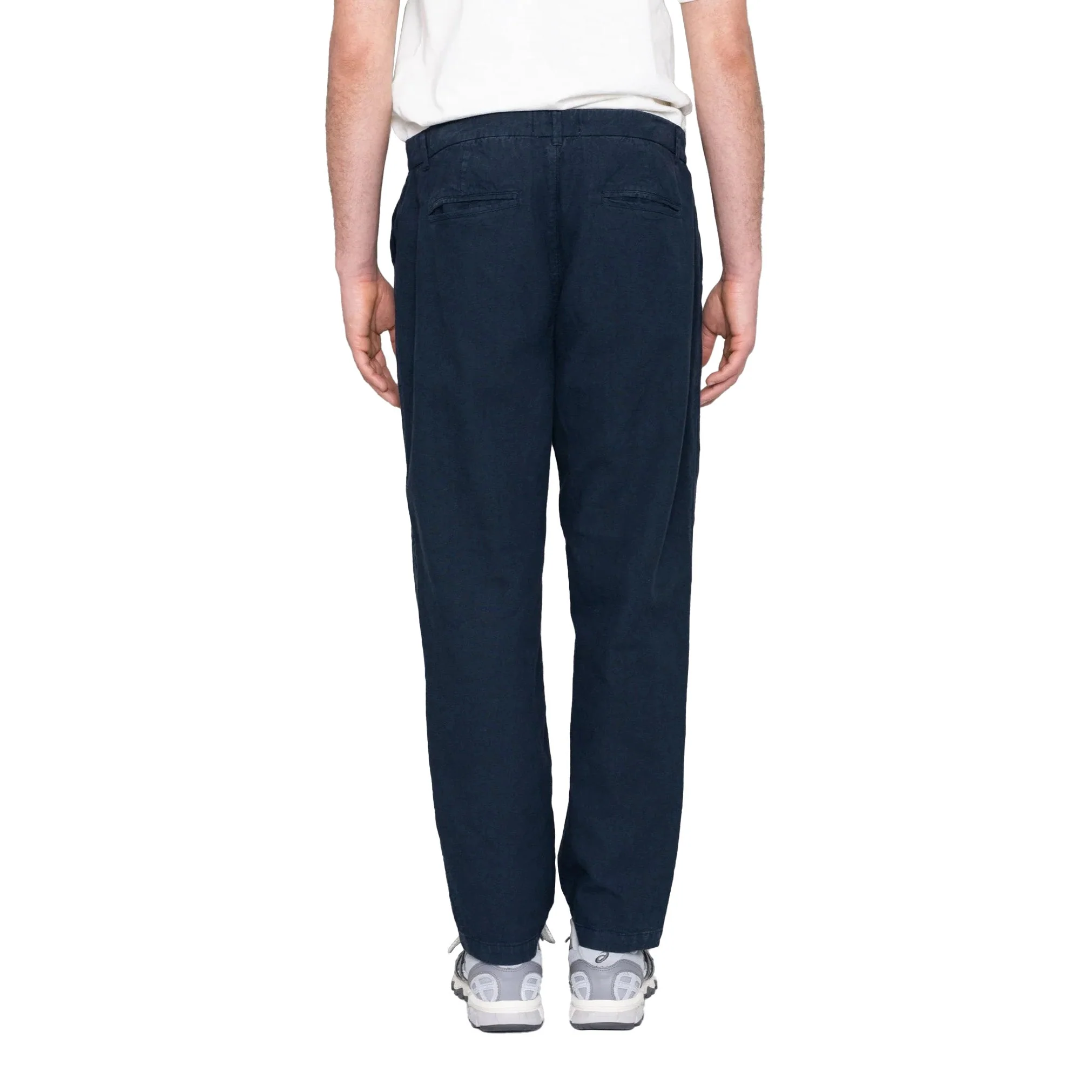 Folk Fixed Waistband Cotton Linen Trouser Soft Navy - Image 3