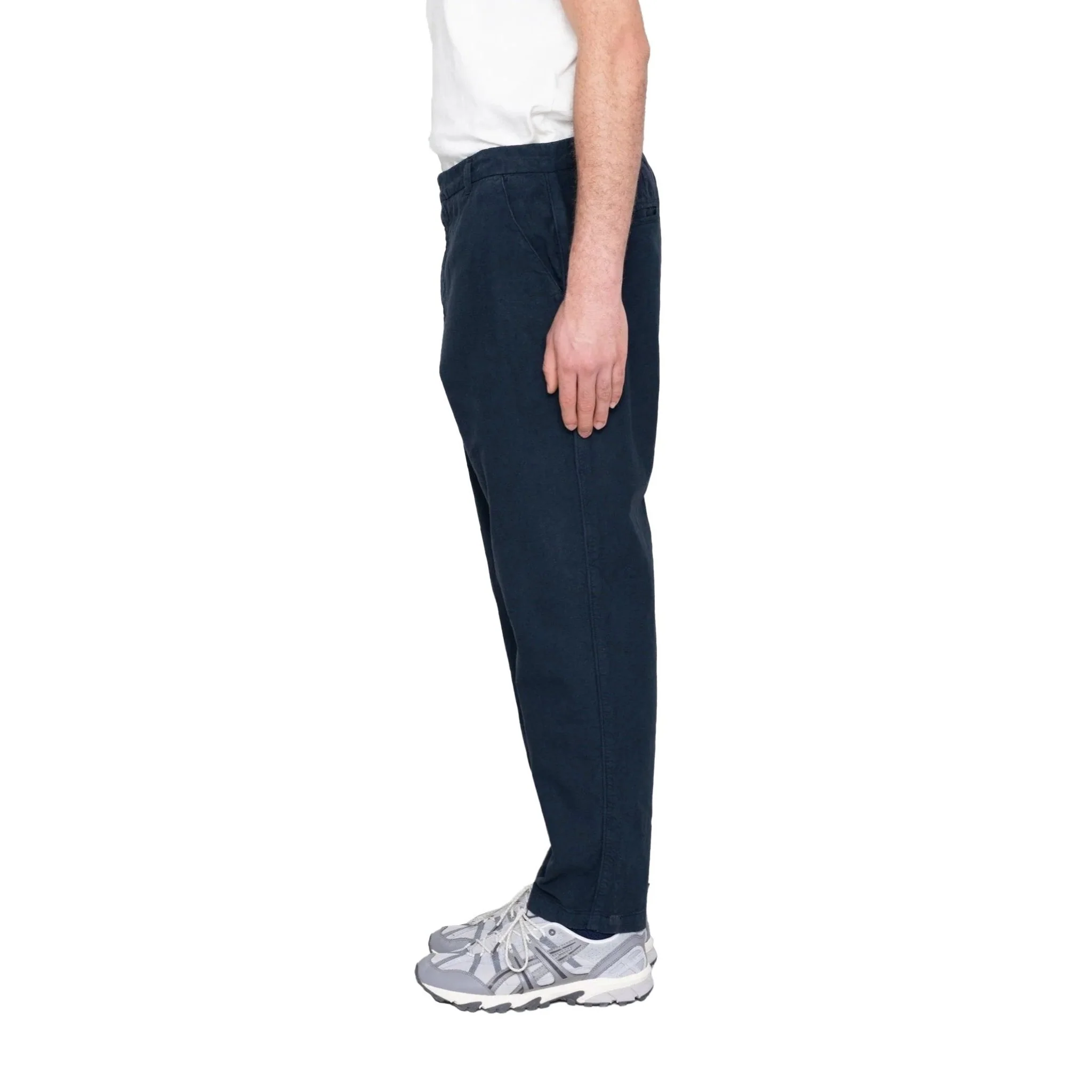 Folk Fixed Waistband Cotton Linen Trouser Soft Navy - Image 5