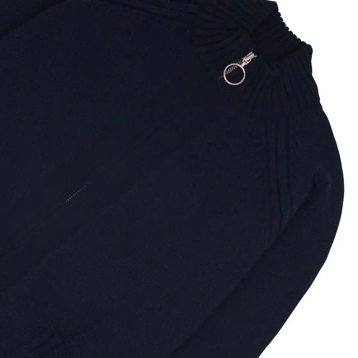 Folk Knitted Zip Thru Bomber Navy - Image 4