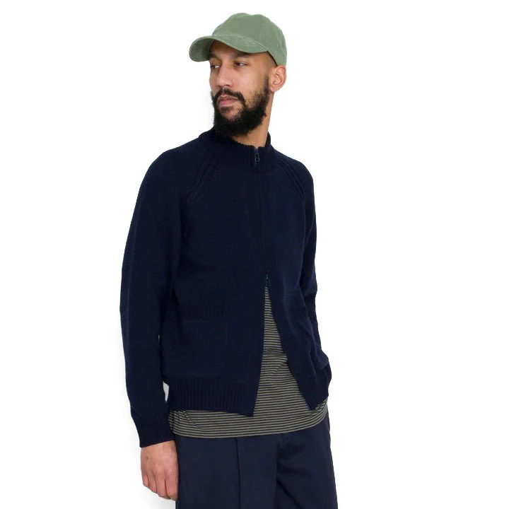 Folk Knitted Zip Thru Bomber Navy - Image 7