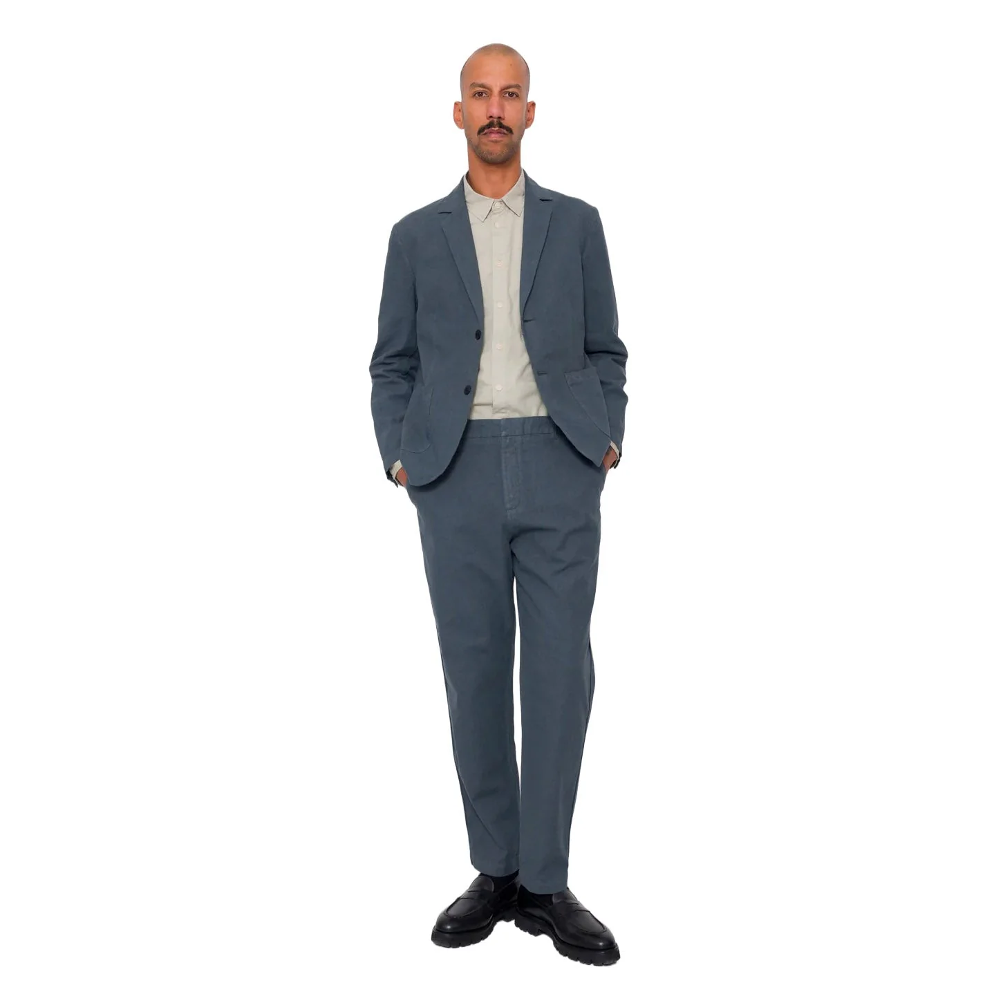 Folk Linen/Cotton Fixed Waistband Trouser Charcoal
