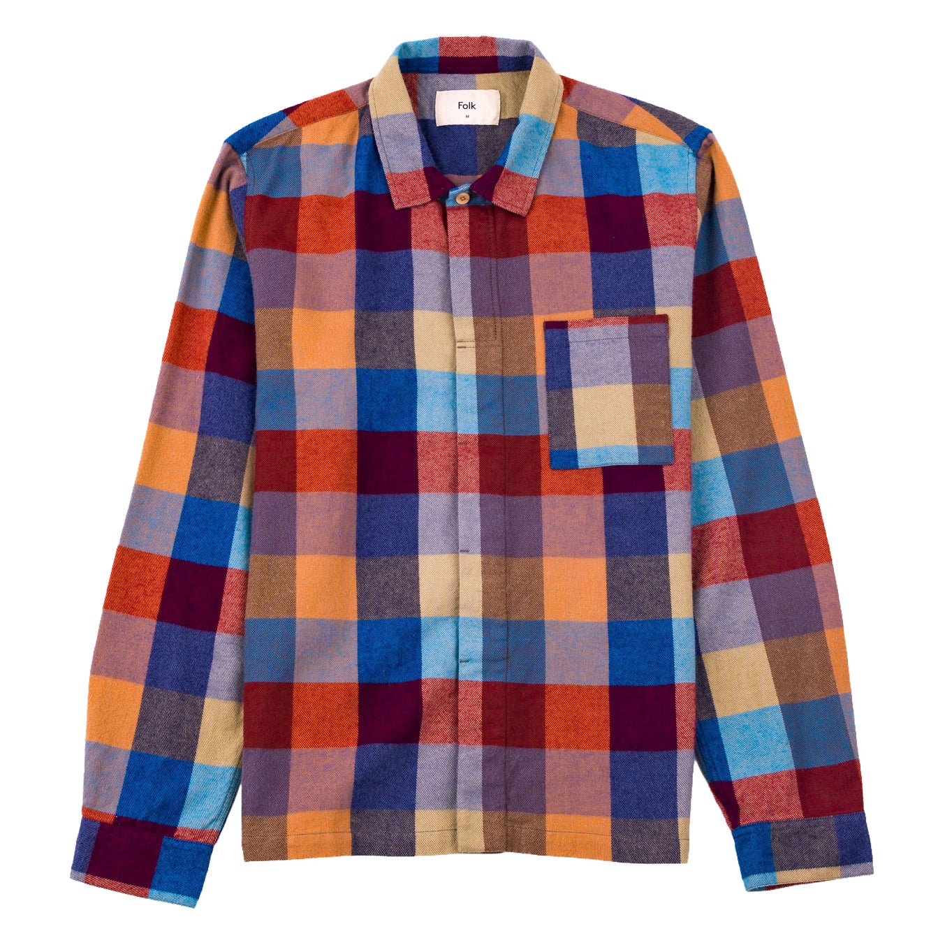 Folk Patch Shirt Crimson Blue Mix