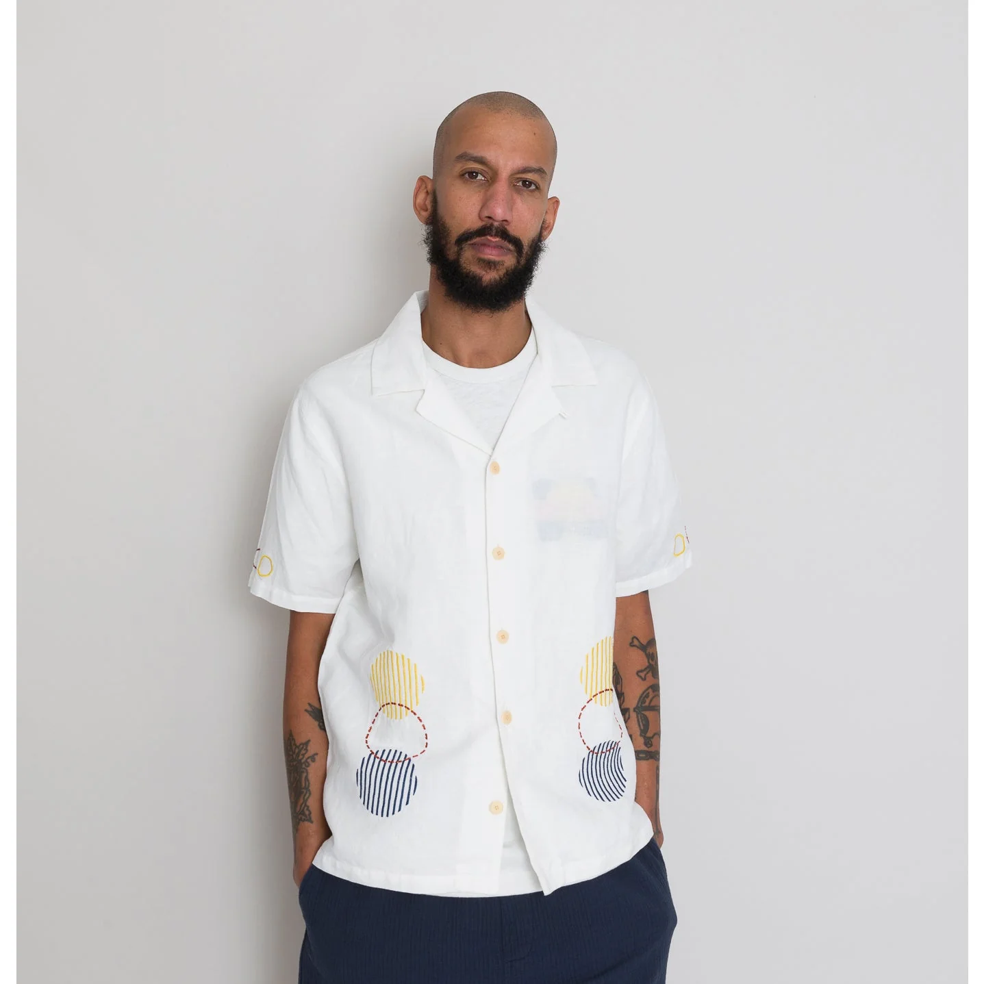 Folk SS Soft Collar Shirt Ecru Sun Embroidery - Image 2