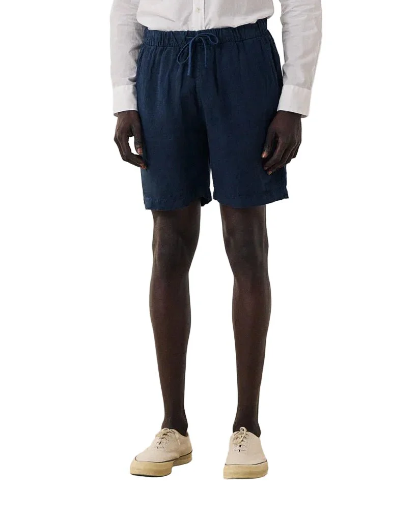 Hartford Joggy Linen Shorts Navy Blue - Image 3