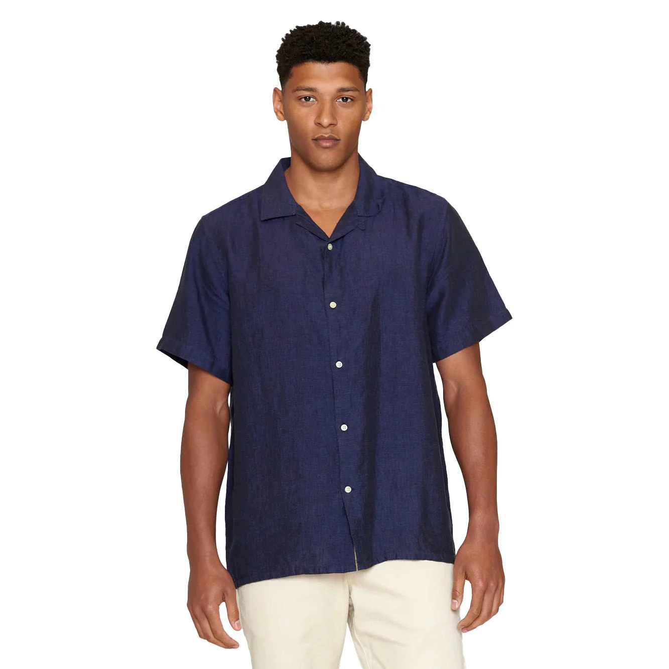 Knowledge Cotton Apparel Box Short Sleeve Linen Shirt Total Eclipse