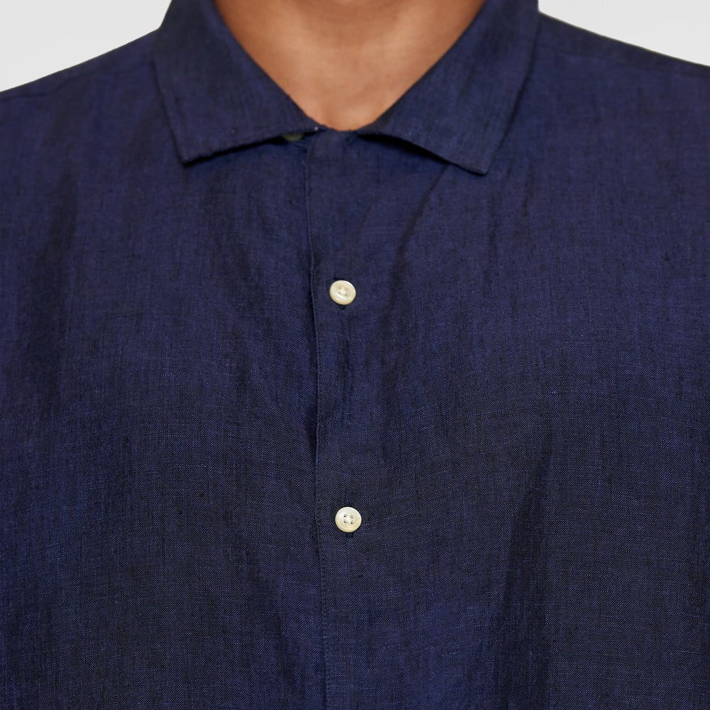 Knowledge Cotton Apparel Box Short Sleeve Linen Shirt Total Eclipse - Image 2