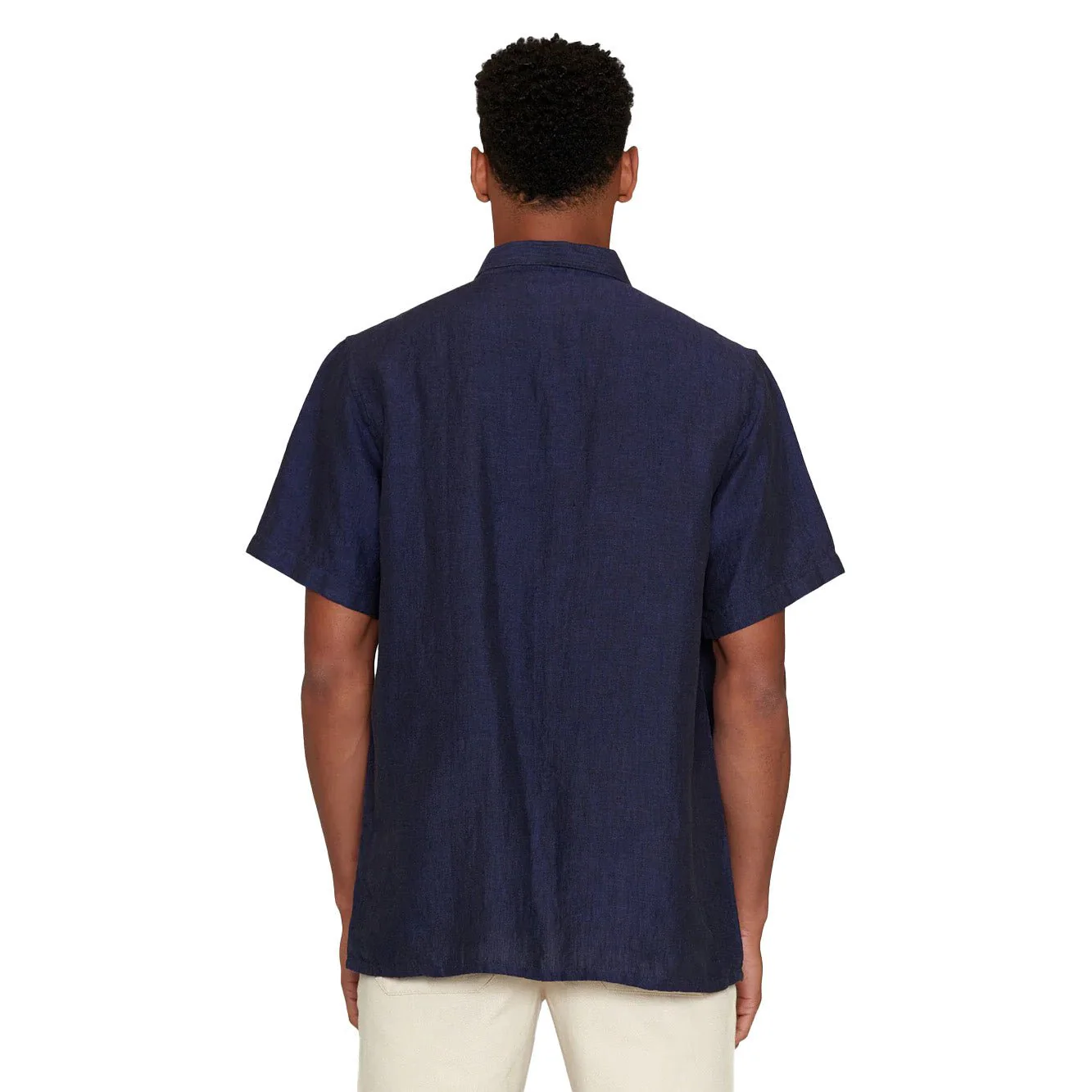 Knowledge Cotton Apparel Box Short Sleeve Linen Shirt Total Eclipse - Image 3