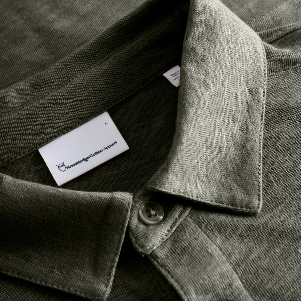 Knowledge Cotton Apparel Organic Linen Polo Shirt Forest Night - Image 3