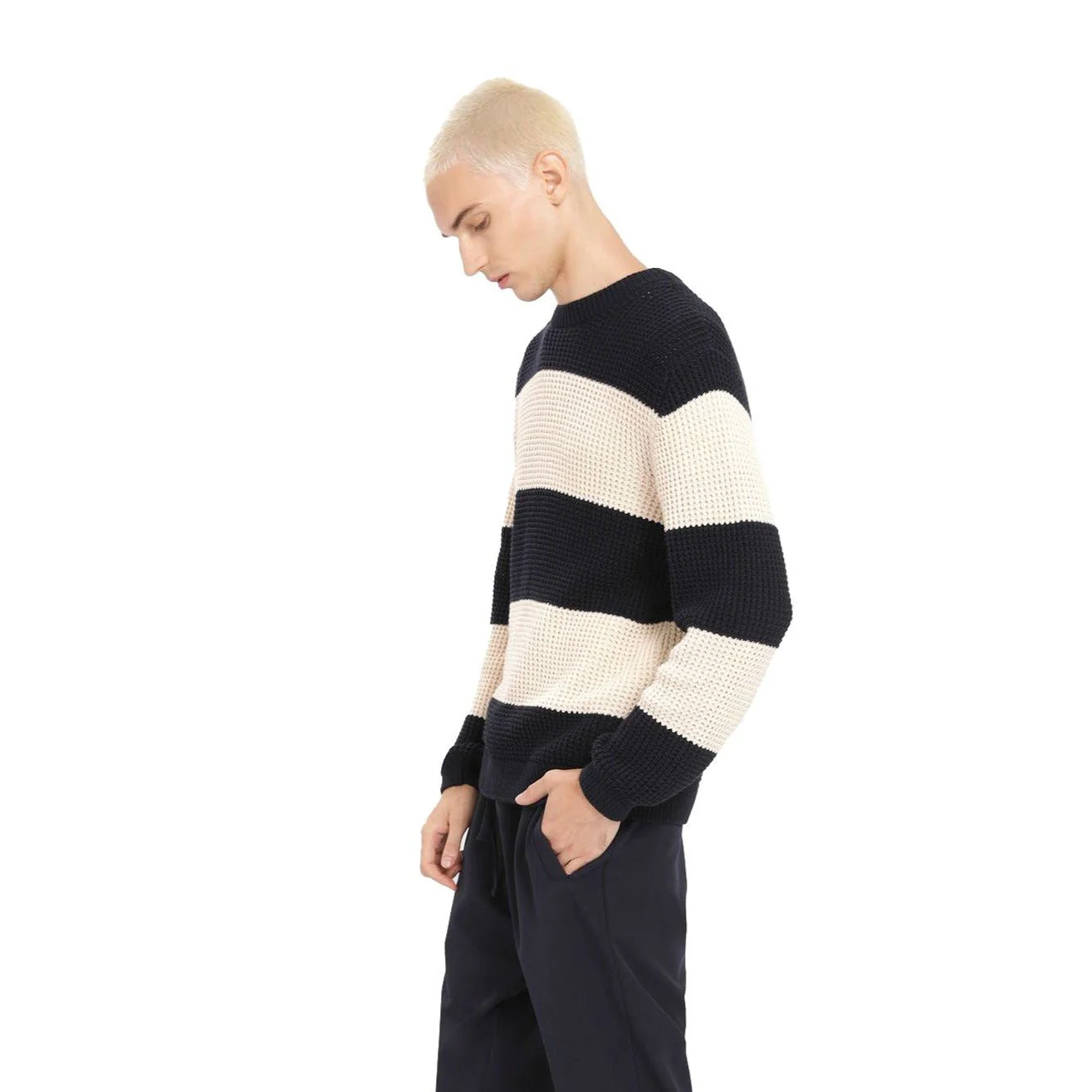 Loreak Mendian Ekhi Block Stripe Knit Navy - Image 3