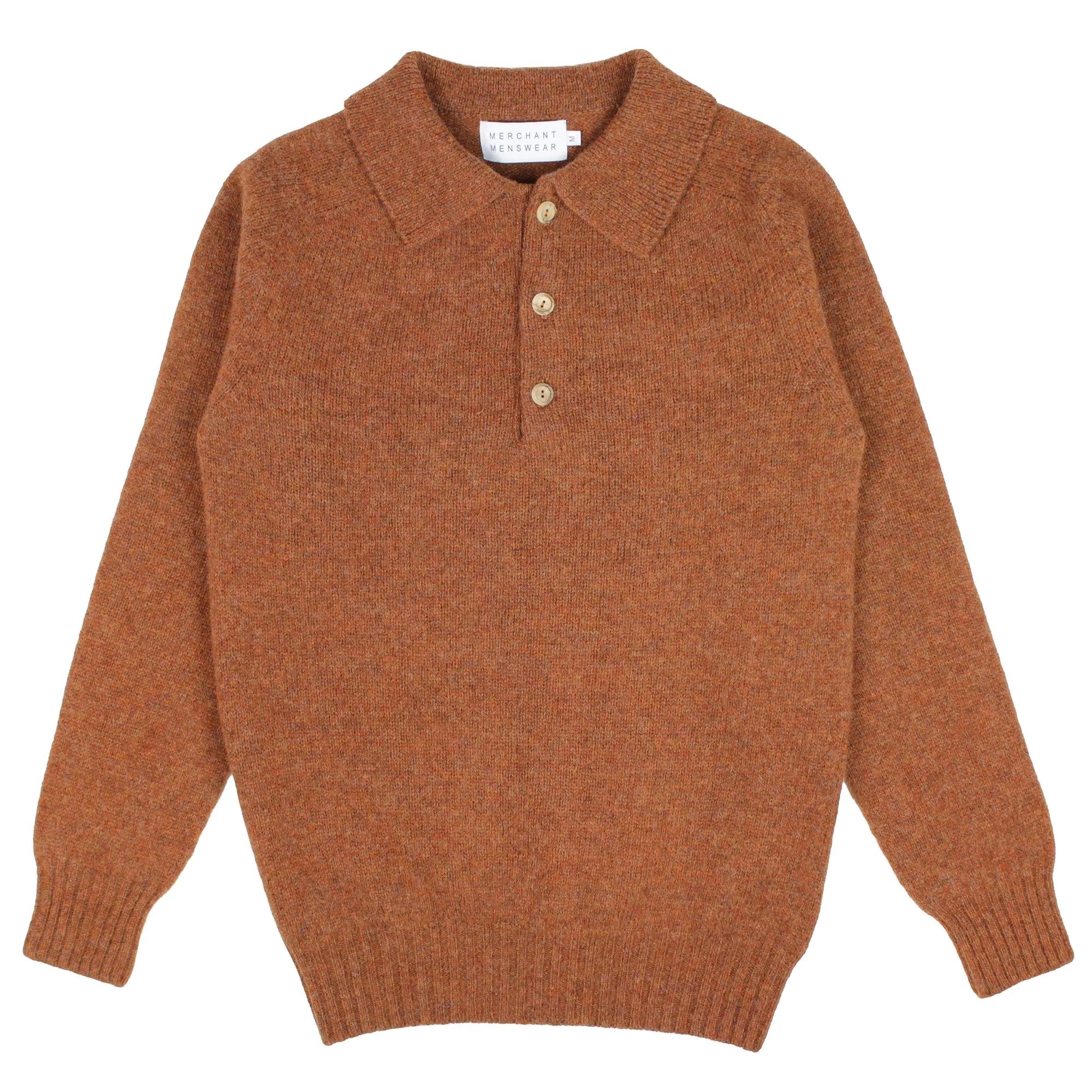 Merchant Menswear Eton Supersoft 3 Button Henly Neck Sweater Whisky