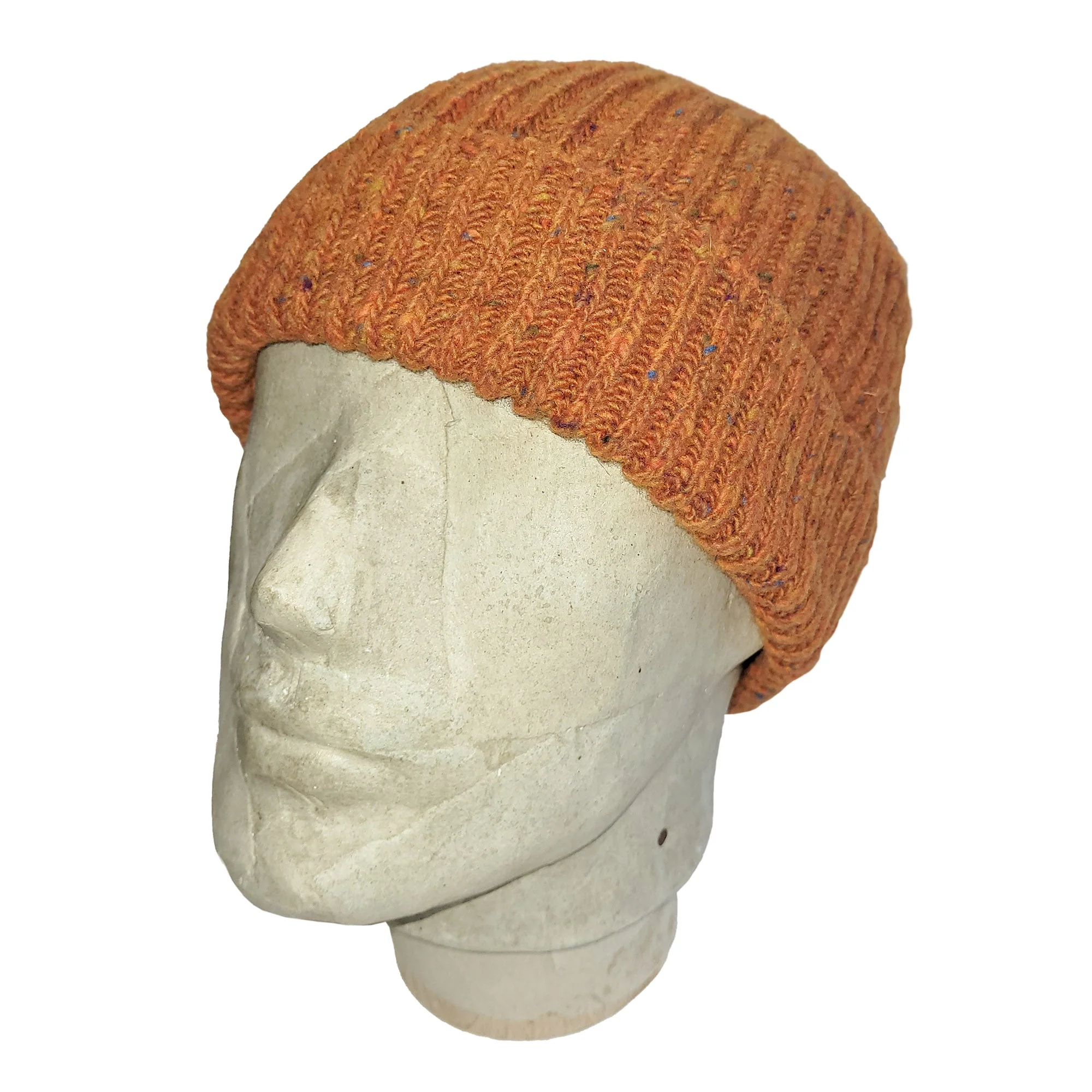 Merchant Menswear Wool Donegal Ribbed Beanie Burnt Orange