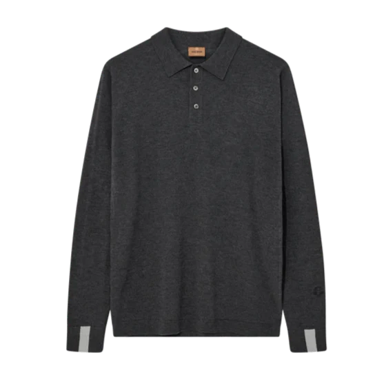 Mos Mosh Gallery Adam Soft L/S Polo Knit Charcoal Melange