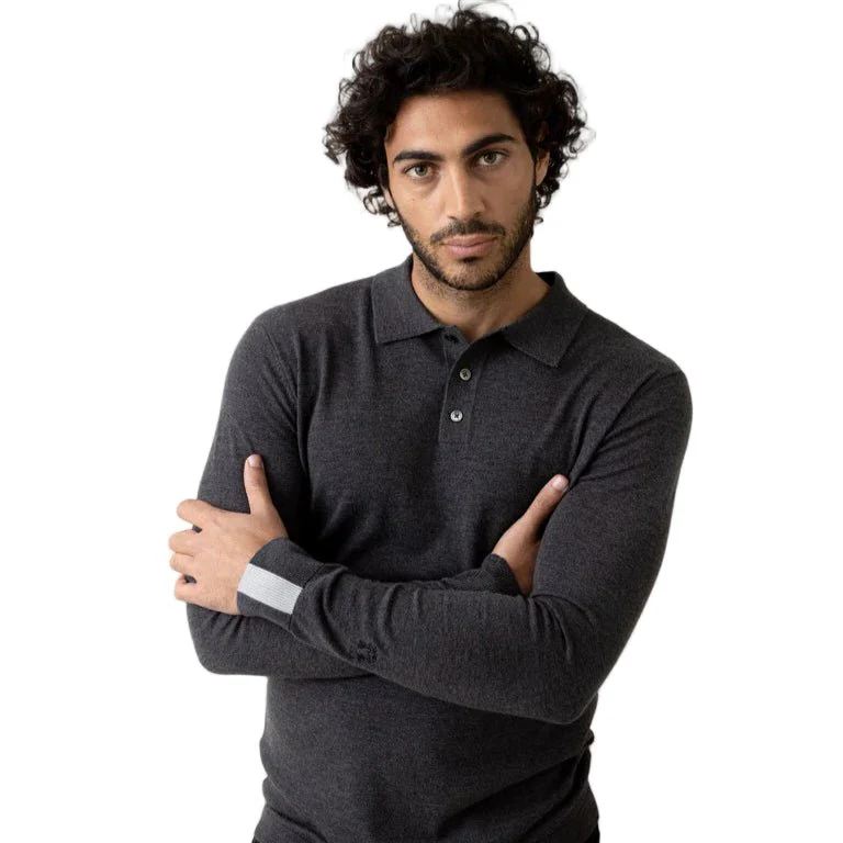 Mos Mosh Gallery Adam Soft L/S Polo Knit Charcoal Melange - Image 2