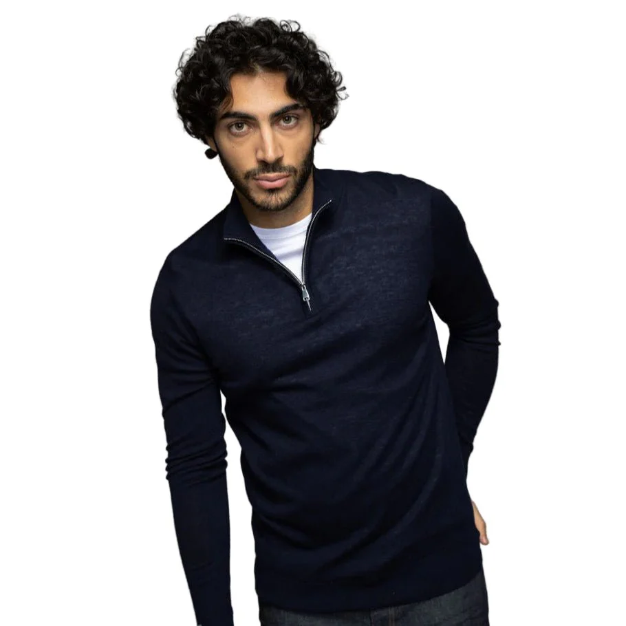 Mos Mosh Gallery Adam Soft Zip Turtle Neck Navy