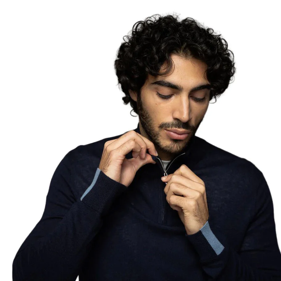 Mos Mosh Gallery Adam Soft Zip Turtle Neck Navy - Image 2