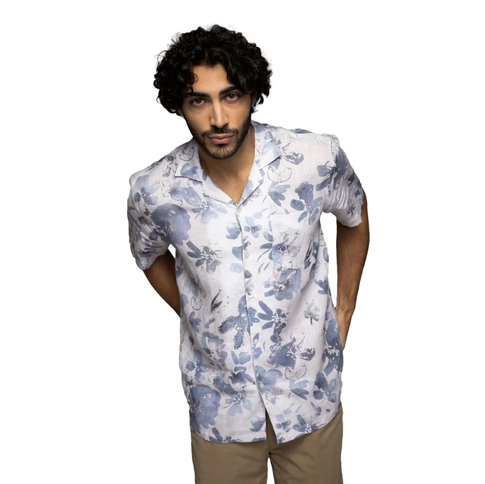 Mos Mosh Gallery Babel S/S Linen Shirt Ecru Print