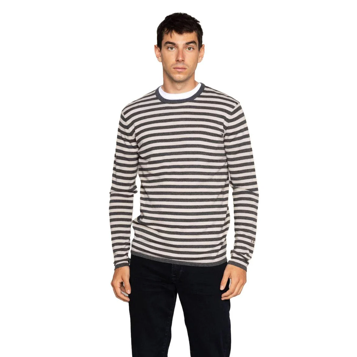 Mos Mosh Gallery Adam Soft Stripe Knit Charcoal Melange Stripe