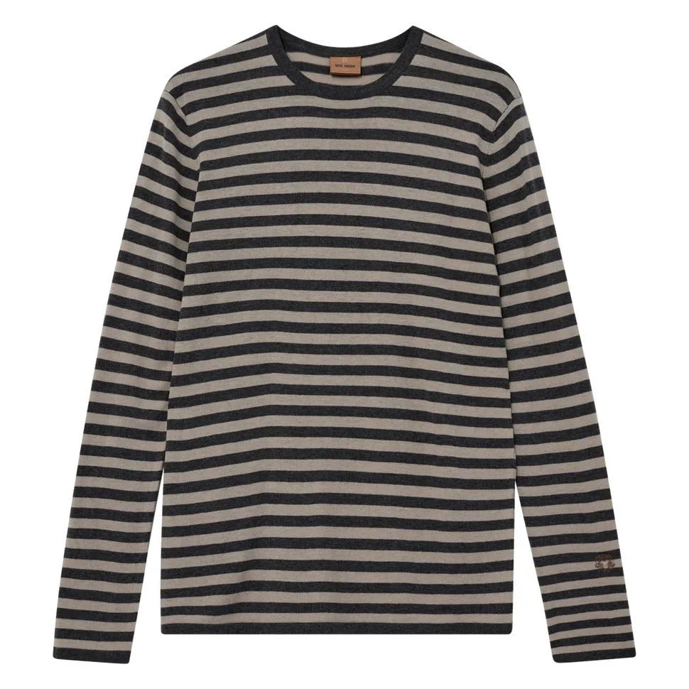 Mos Mosh Gallery Adam Soft Stripe Knit Charcoal Melange Stripe - Image 2