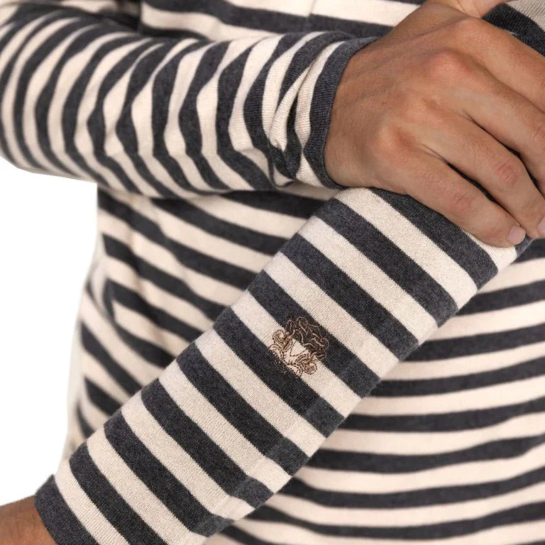 Mos Mosh Gallery Adam Soft Stripe Knit Charcoal Melange Stripe - Image 3