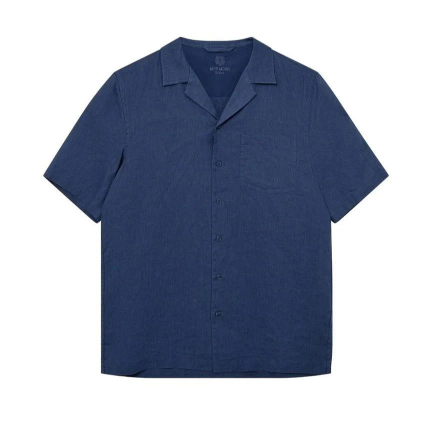 Mos Mosh Gallery Theo Linen Cuban Shirt Indigo Blue