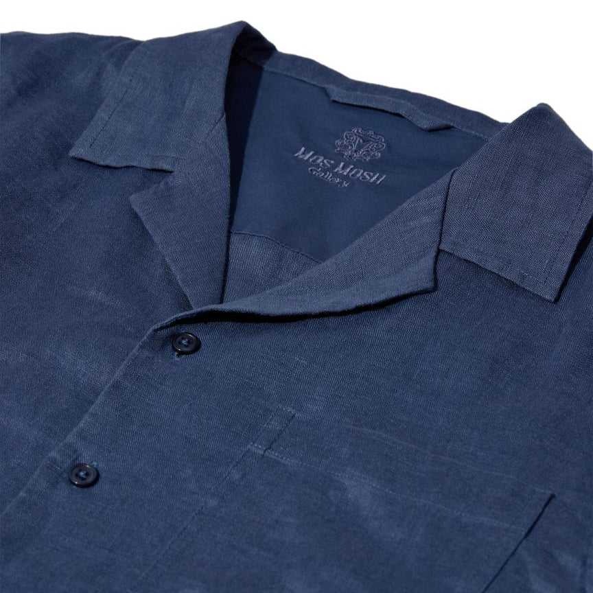 Mos Mosh Gallery Theo Linen Cuban Shirt Indigo Blue - Image 2
