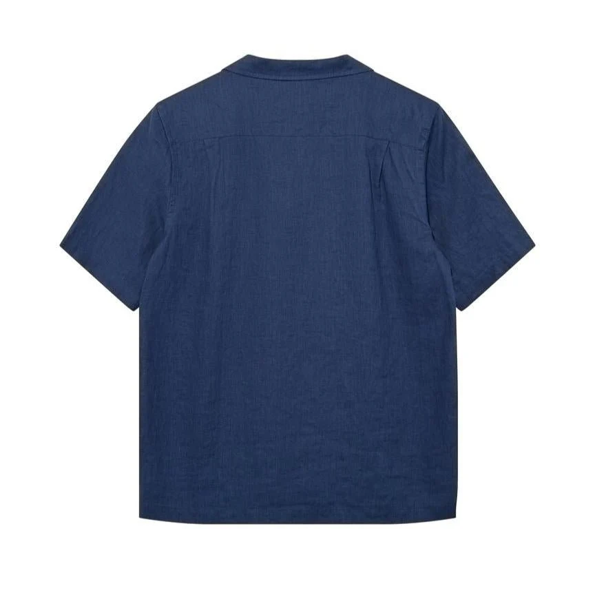 Mos Mosh Gallery Theo Linen Cuban Shirt Indigo Blue - Image 3