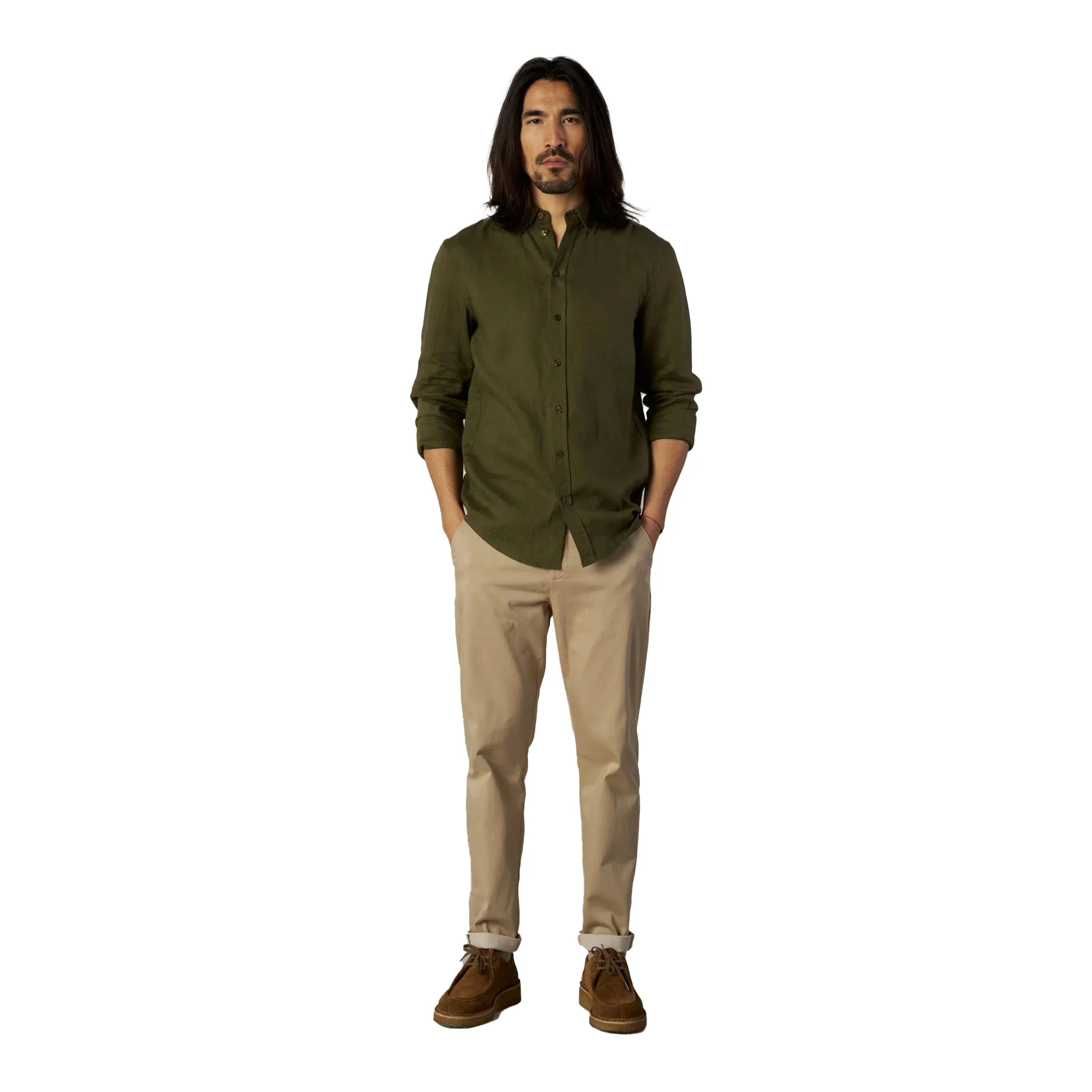 Mos Mosh Gallery Theo Linen Shirt DK Army Green - Image 2