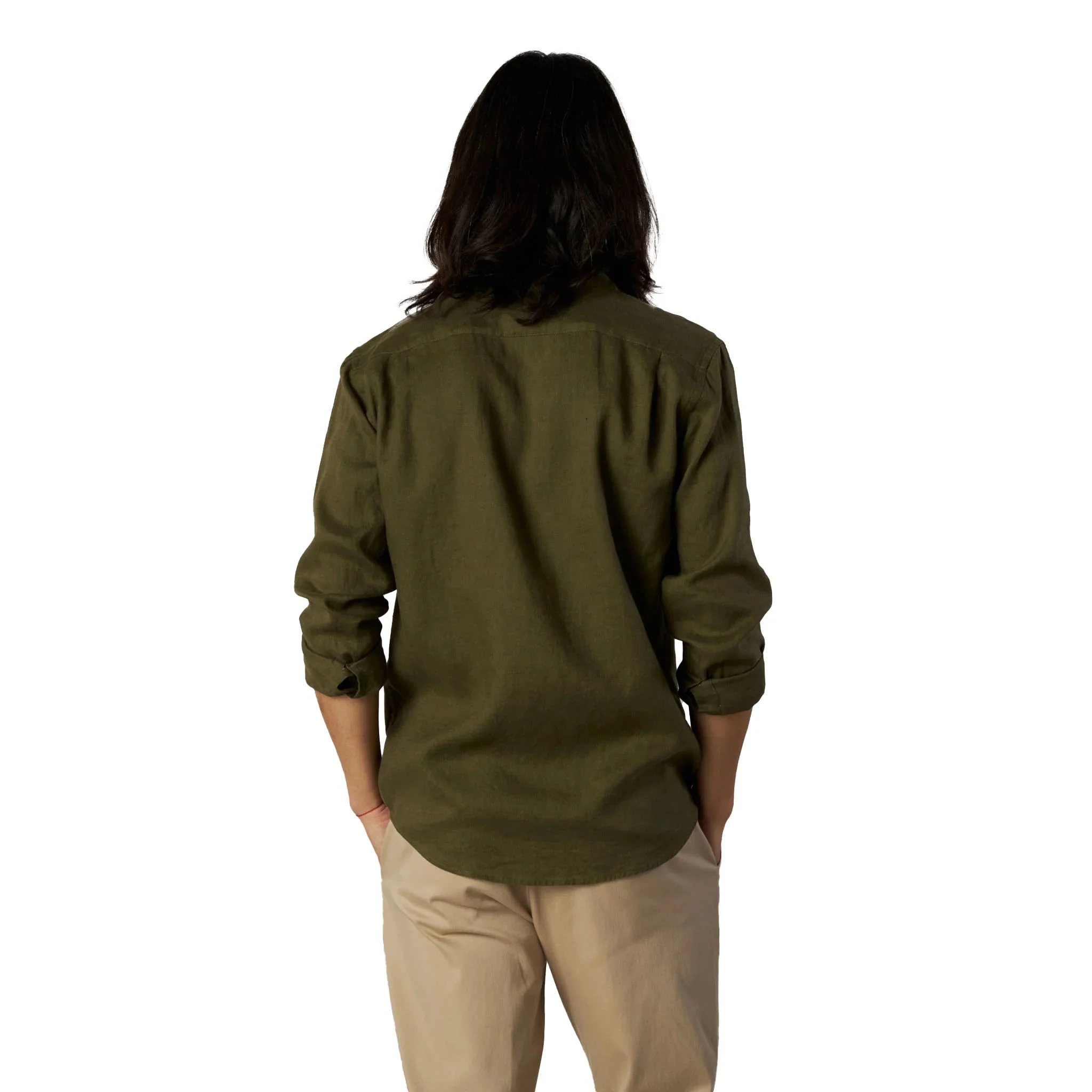 Mos Mosh Gallery Theo Linen Shirt DK Army Green - Image 4