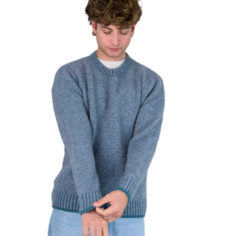 Origin Knitwear Piccadilly Crew Mid Grey / Caspian - Image 4
