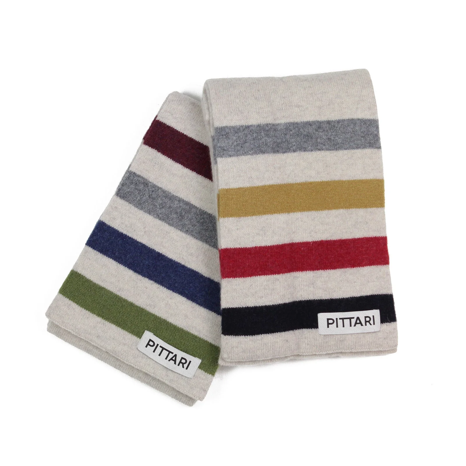 Pittari Knitwear Block Stripe Scarf Blues & Reds & Mustard - Image 2