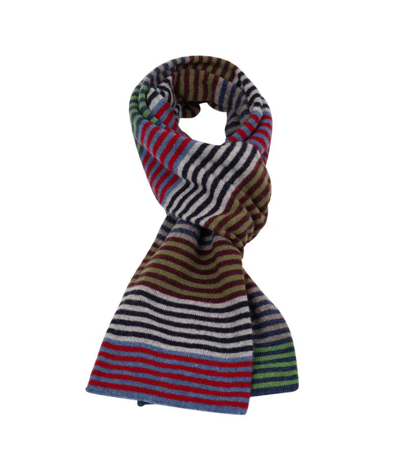 Pittari Knitwear Multi Stripe Scarf Greens & Blues - Image 2
