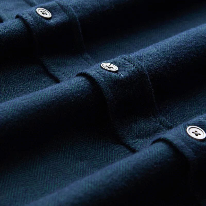 Portuguese Flannel Espiga Herringbone Flannel Shirt Green - Image 3
