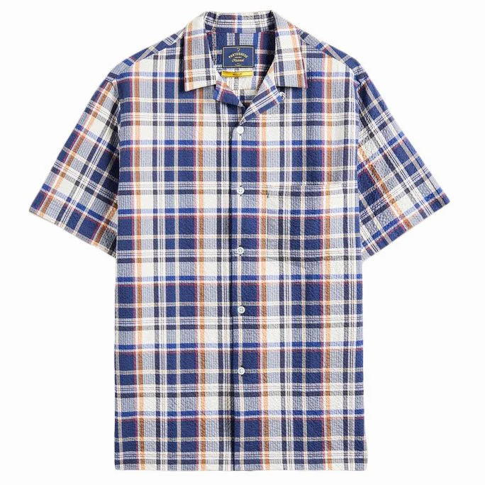 Portuguese Flannel Prainha S/S Seersucker Check Shirt Blue Multi