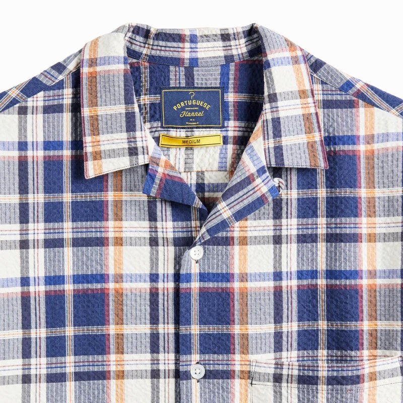 Portuguese Flannel Prainha S/S Seersucker Check Shirt Blue Multi - Image 2
