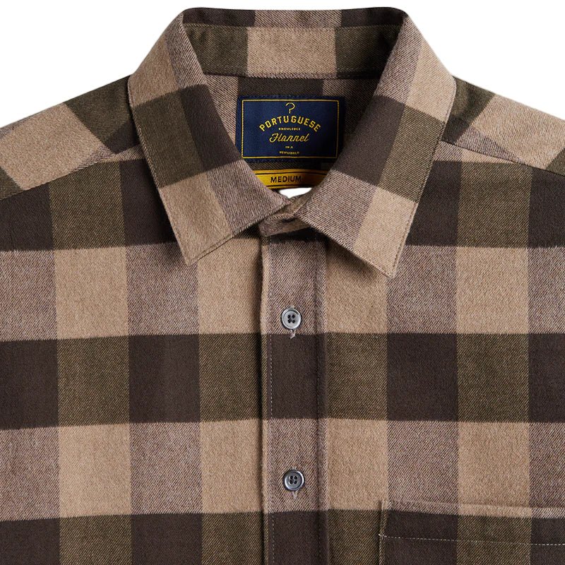 Portuguese Flannel Woody Check Shirt Olive / Sand - Image 2