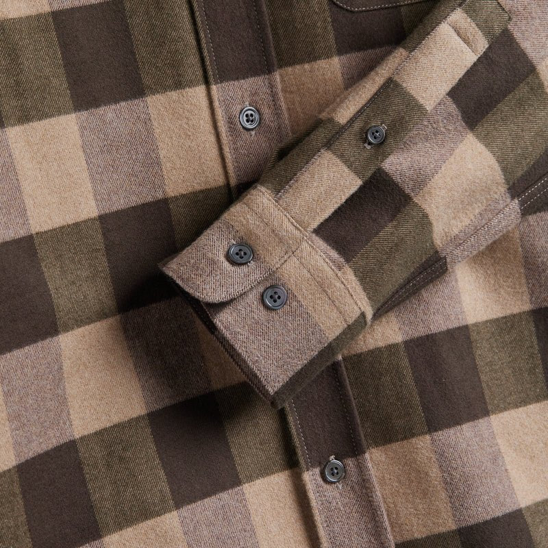 Portuguese Flannel Woody Check Shirt Olive / Sand - Image 3