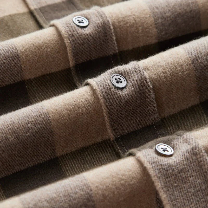 Portuguese Flannel Woody Check Shirt Olive / Sand - Image 5