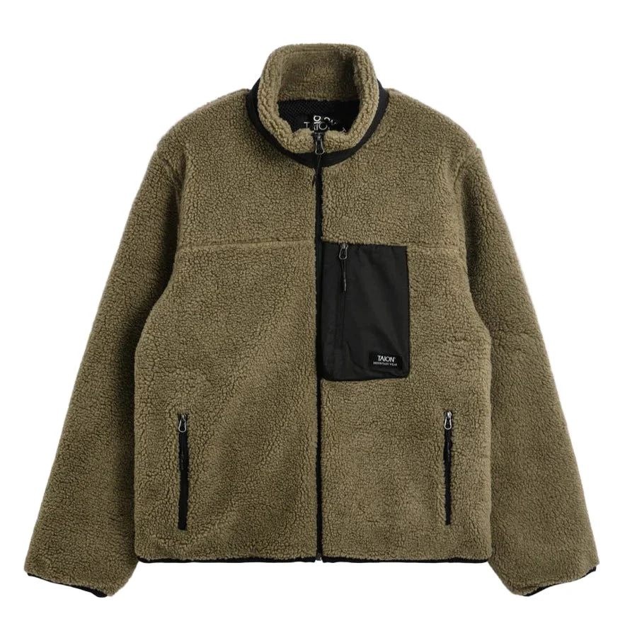Taion Hi Neck Boa Fleece Mountain Jacket Beige x Black